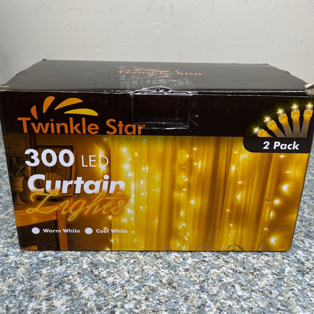 Twinkle Star Curtain Lights 300 LED 2 Pack Warm White Indoor Outdoor 8 Modes New